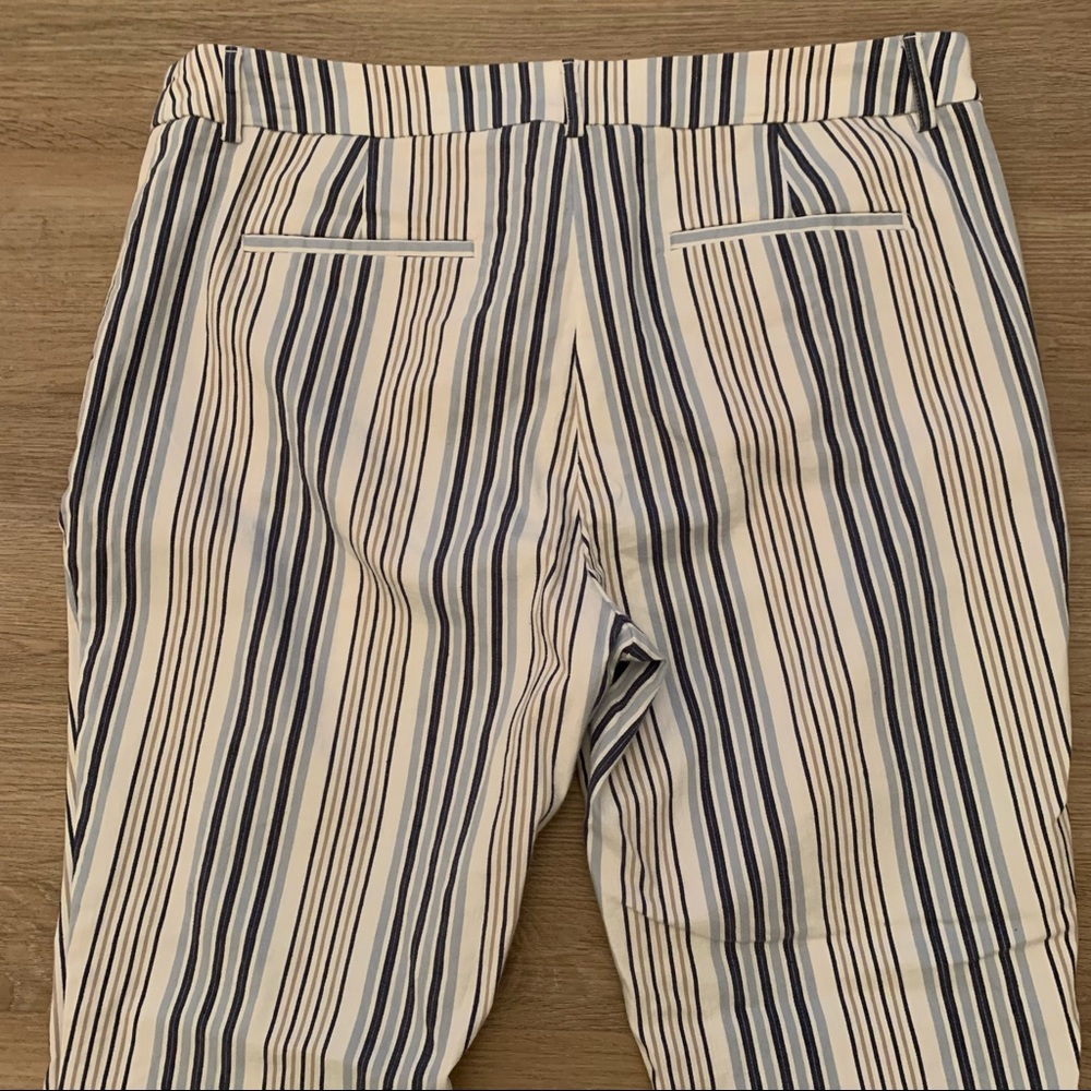 Express Columnist Mid Rise Ankle Pants Linen Blend Blue White Stripe Sz 10 Short - Picture 4 of 7